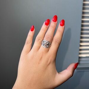 White gold Openwork Marquise & Round Ring in Silver